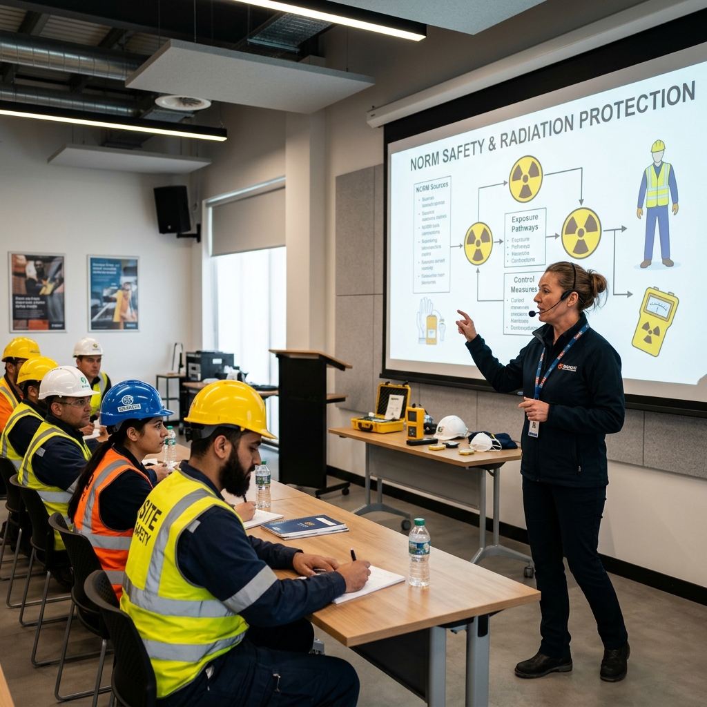 Instructor leading a radiation protection training session